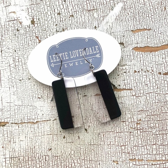 Black and Clear Geometric Rectangle Drop Earrings - Picture 6 of 6